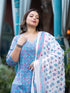 Women Plus Size Blue Pure Cotton Kurta Set With Dupatta